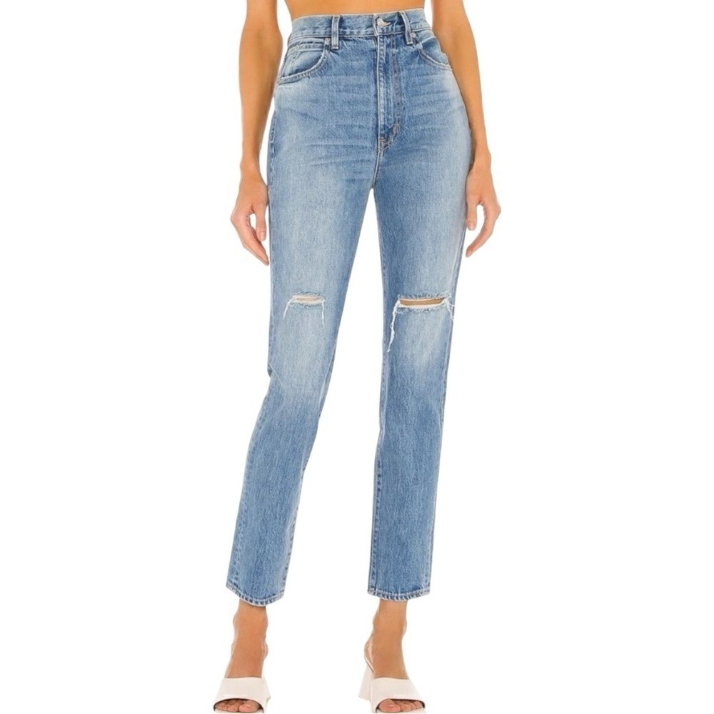 Y2K SLVR LAKE‎ Beatnik High Rise Straight Leg Jeans Distressed Med Wash Size 26